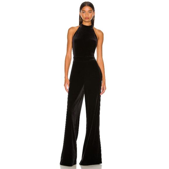 1. STATE Women's Velvet Jumpsuit 0 Black Sleeveless Halter Neck Wide Leg NWT - Picture 1 of 12